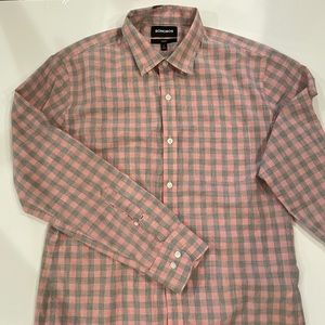 BONOBOS slim fit button down shirt pink gray check size Large